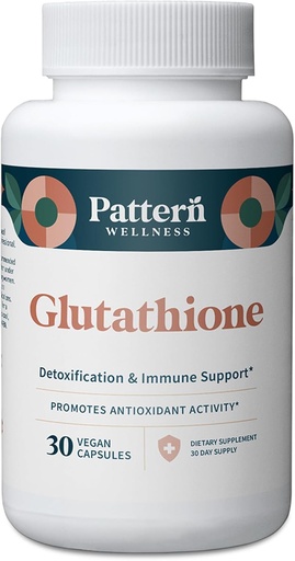 [BRSRAFQ3BZ5QGDL5] Pattern Wellness Glutatione priedas - Aktyvus sumažintas Glutatione formulė su pridėtu vitamino C - Cell, Antioksidantas, + Imuninė sveikatos parama - 30 Vegan kapsulės