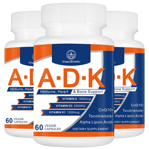 [BRSRAZIBBMDQGFAV] ADK Vitamin Supplement 20000 IU - High Potency Vitamins A, D3 and K1 for Heart, Bone Health and Immune Support Vitamin ADK 180 Capsules