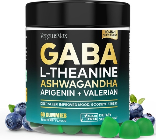 [BRSRAGT3AQBB6GY2] GABA L-Theanine Gummies, Sugar-Free Calm Gummies con L-Theanine, Ashwagandha, Valerian Root,Magnesium | Soporte, alivio e relaxación | Suplemento GABA para adultos- Blueberry Flavor