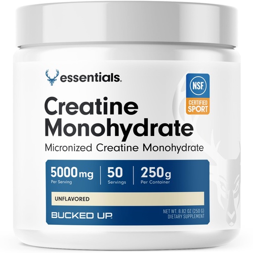 [BRSW2AD4BAMRUELX] Bucked Up Pure Micronized Creatine Monohydrate for Women and Men - Easy to Mix and Unflavored - 5G Per Serving - 50 Servings - 250 Grams Per Container