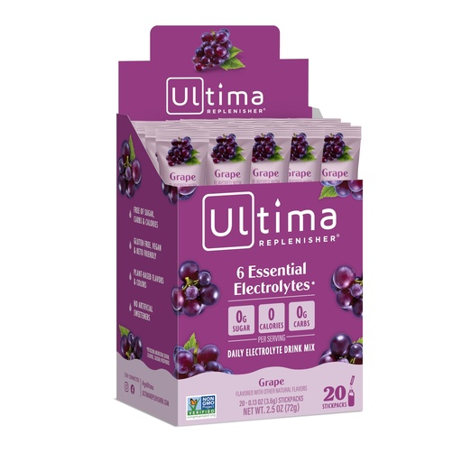 [BRSWKGYAAR7GO3Q5] Ultima Replenisher Hydrating Electrolyte Powder, Grape, 20 Count Box, no Sugar, no Carbs, no Calories, Keto, Gluten-Free, Non-GMO, Vegan