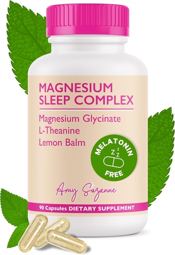 [BRSROCTQCB7RG3A6] Magnesium Sleep Complex with L-Theanine and Lemon Balm - Melatonin-Free Sleep Support for Natural Calm and Relaxation - Magnesium Glycinate - 90 Capsules
