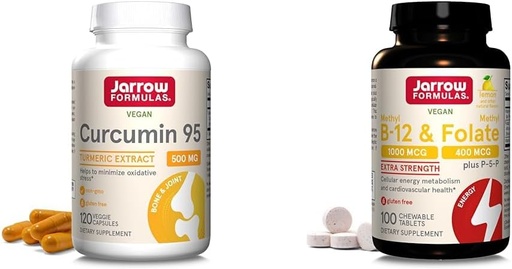 [BRSROBIPPIPGGFIY] Jarrow Formulas Curcumin 95 500mg - Up to 120 Servings (Veggie Caps) & Extra Strength Methyl B-12 1000 mcg & Methyl Folate 400 mcg + P-5-P