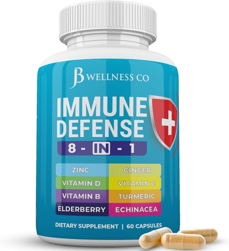 [BRSROGD5OUMGYDTV] Immune euskarria 8 1 kapsulatan - Zink osagarria, D3 bitamina, C bitamina eta Elderberry - Inmune Booster osagarria Echinacea, Ginger Root eta Turmeric-ekin