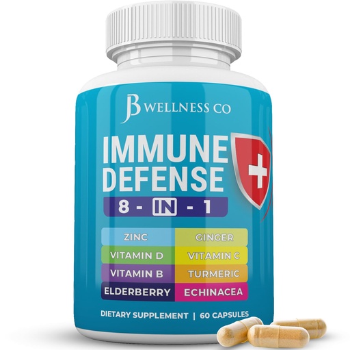[BRSROGD5OUMGYDTV] JB Wellness Co Immune Support 8 in 1 Capsules - Zinc Supplement, Vitamin D3, Vitamin C and Elderberry - Immune Booster Supplement with Echinacea, Ginger Root, and Turmeric