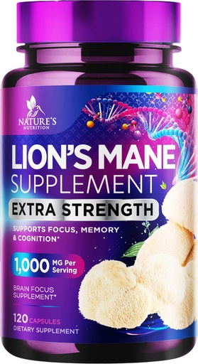 [BRSRAYIPBVYQKFDL] Lions Mane Mushroom Capsules - 1,000mg per Serving Lion’s Mane Supplement Capsules - Memory & Focus Support - Brain, Immune Health Support - Mushroom Powder Extract Vegan, Bottled in USA - 120 Count