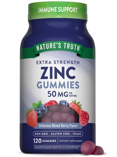 [BRSRMHD3AENQ2CD6] Nature's Truth Zinc Gummies for Adults | 50mg | 120 Count | Vegan, Non-GMO & Gluten Free Supplement | Mixed Berry Flavor