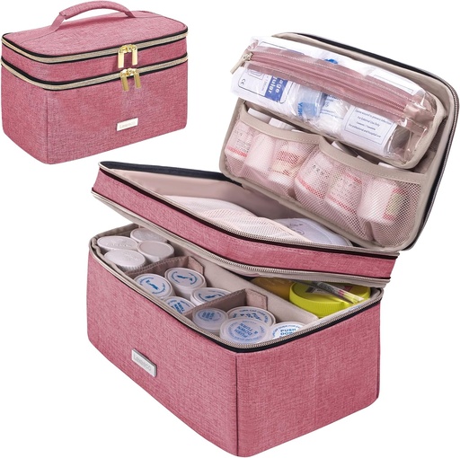 [BRSRAZIKBBYA2CTP] Medicine Storage Bag Pill Bottle Organizer with Portable Small Pouch Travel Medication Bottle Organizer for Emergency Home First Aid Box Kit (Red)