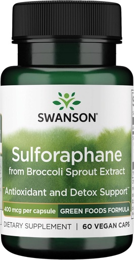 [BRSWIYD7AAFWKHQ7] Swanson Sulforaphane - Broccoli Sprout Extract Supporting Cellular, GI Tract, and Liver Health - Natural Supplement Standardized to 0.4% Sulforaphane - (60 Veggie Capsules, 400mcg Each)