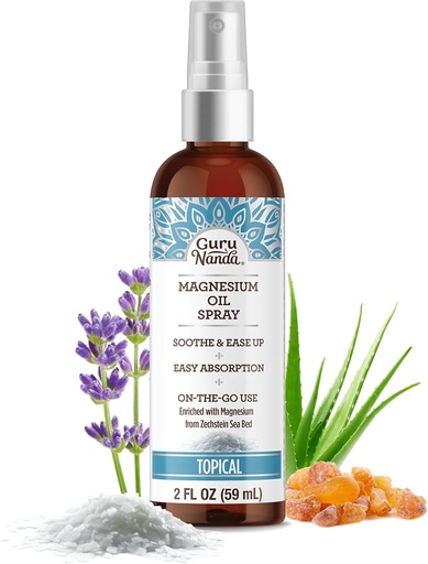 [BRSRA2Y6CIMRS2TL] GuruNanda Magnesium Oil Spray (2 Fl Oz), Magnesium Spray tópico com Óleos Essenciais Naturais e Aloe Vera, Ajuda com Dores musculares e Relaxação, Sem Crueldade