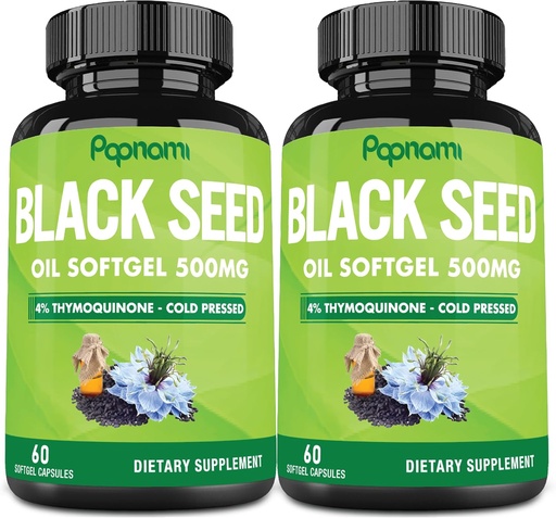 [BRSWYAY7A57BYCD2] Capsules softgel d'huile de graines noires premium - 2 packs 60 compte 500mg - 4 mois d'approvisionnement pour l'immunité, la circulation, la digestion, la peau, les cheveux et la gestion du corps