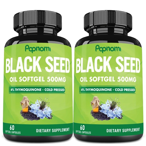 [BRSWYAY7A57BYCD2] Premium Black Seed Oil Softgel Capsules - 2 Packs 60 Counts 500mg - 4 Month Supply for Immunity, Circulation, Digestive, Skin, Hair & Body Management