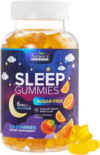 [BRSROCALBYAQ2H3B] Sleep Gummies Supplement 6mg - Sugar Free Melatonin Gummy for Adults, Natural Zero Sugar Sleeping Gummy for Adults, Kids, Orange Flavored, Vegan, Extra Strength Sleep Vitamin Support - 120 Gummies
