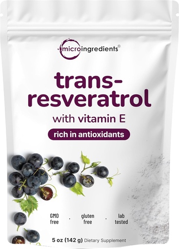 [BRSWYY33AV5B4HTK] Pur trans-Reverratroer Powder amb Vitamina E, 5 Ounce, 2 a 1 fórmula, Microned Powder per millorar l'aviació, Premium Revesverattrol suplementari, Super Antiocodint