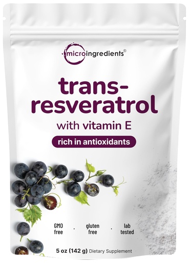 [BRSWYY33AV5B4HTK] Pure Trans-Resveratrol Powder with Vitamin E, 5 Ounce, 2 in 1 Formula, Micronized Powder for Better Absorption, Premium Resveratrol Supplement, Super Antioxidant