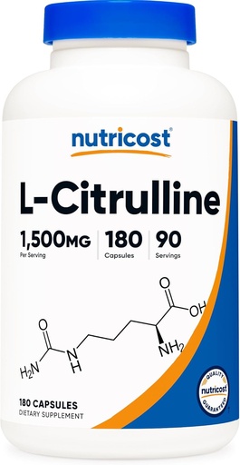 [BRSWKGQYCUNW2A3I] Nutricost L-Citrulline 1500mg, 180 Capsules - 750mg Por Capsule, Gluten Free, Non-GMO, Packaging May Vary