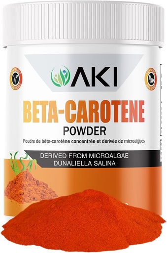 [BRSW2YYOPMIAKAL7] AKI Beta Carotène 10% Poudre (1.5oz/42.52g) Aromatisation très concentrée Boute de vitamine A, peut aider à soutenir les fonctions du corps, la peau, le système immunitaire et l'oeil - sans OGM et végétalien