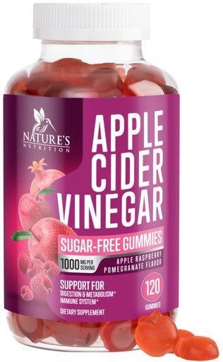 [BRSW2BQ7OZYB4CLG] Apple Cider Vinegar Gummies 1000mg per Serving - Sugar Free Max Strength ACV Gummy Vitamins Supplement, Advanced Formula, Vitamin B12 Supports Metabolism & Energy, Keto Friendly, Vegan, 120 Gummies