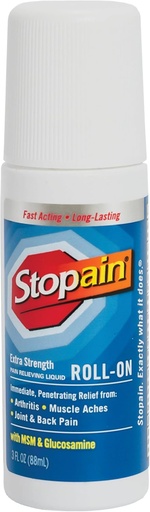 [BRSWIYQOAR4GMEDA] Stopain Pain Relief Roll On Gel 3oz, USA Made, Max Strength Fast Acting with MSM, Glucosamine, Menthol for Arthritis, Lower Back, Knee, Neck, HSA FSA Aprobado OTC Topical Analgesic Products