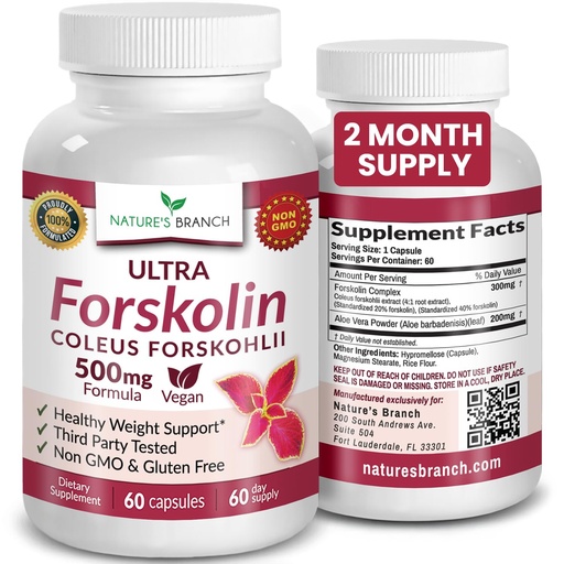[BRSWKEDYCIGRMH32] Ultra Forskolin for Weight Support 500mg - Maximum Strength Coleus Forskohlii Root Powder Extract for Men & Women, for Heart Health - Extra Strength Energy Complex, (2 Month Supply) 60 Capsules