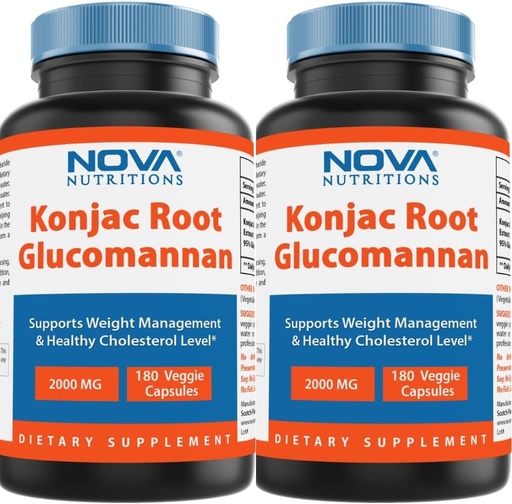 [BRSW2CY2PJ7GY2DP] Nova Nutritions 2 Pack Konjac Root Glucomannan Capsules 2000 mg/Serving Veggie Caps 180 Count (Total 360 Capsules)