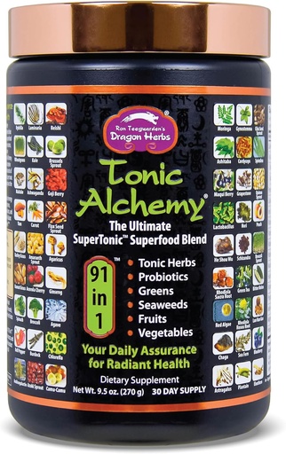 [BRSWYGAHOUBA23T4] Dragon Zelišča Tonic Alchemy Superfood Greens v prahu z 91 Sestavine: Tonic Herbs, Ashwagandha, Gobe, Probiotiki, Super Greens, Morske alge, Sadje, Zelenjava, Spirulina - 30 Servinges