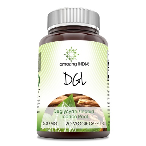 [BRSROGIDPNYAIE32] Amazing India DGL 500 mg 120 Veggie Capsules Supplement | Non-GMO | Gluten Free