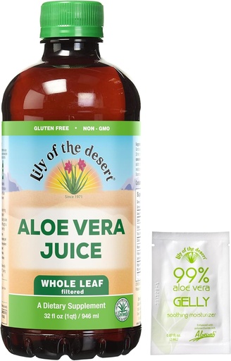 [BRSWIY3YOQFBG2Q5] Lily of the Desert Aloe Vera Juice - Whole Leaf Filtered Aloe Vera Drink, Non-GMO Aloe Juice with Natural Digestive Enzymes for Gut Health, Stomach Relief, Wellness, Glowing Skin, 32 Fl Oz. Gelly Sachet included