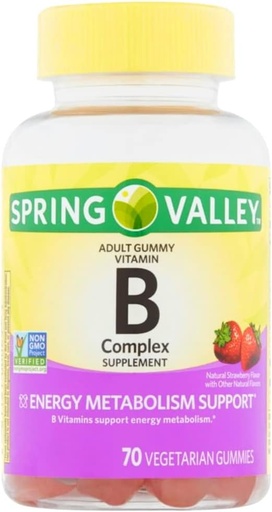 [BRSWIHQQBAHBWD3U] Spring Valley B-Complex Adult Gummy 70 Count - Natural Wild Strawberry Flavor (Packaging May Vary)