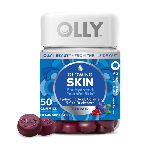 [BRSWKFD6CR4WOCLA] OLLY Glowing Skin Gummy, Hydrated & Youthful Skin,* Hyaluronic Acid, Collagen Peptides, Sea Buckthorn, Plump Berry Flavor, 25 Day Supply - 50 Count