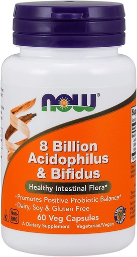 [BRSWIYQ6OQFGKADI] NOW Foods Acidophilus & Bifidus 8 Billion VCaps, 60 ct