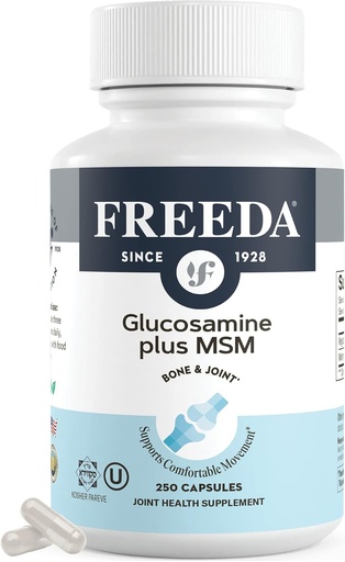 [BRSWGBI6OQBBED3F] FREEDA Glucosamine MSM – Vegan Joint Flexibility & Mobility Supplement – Vegetarian Glucosamine Without Shellfish – Supports Joint Function – Third-Party Tested – (250 Capsules)