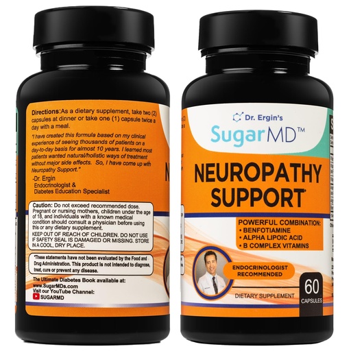 [BRSW2AT5A56AEA33] SugarMD Neuropathy Support Supplement – 60 Nerve Capsules with Alpha Lipoic Acid, Benfotiamine & Vitamin D3 B6 B12 - Nerve Support for Feet, Hands, Fingers & Legs - 30 Day Supply