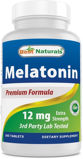 [BRSWYAIYC4HAKCQ7] Best Naturals Melatonin 12 mg (1 Year Supply) - Drug-Free Nighttime Sleep Aid - Melatonin for Sleep and Relaxation, 365 Count (365 Count (Pack of 1))