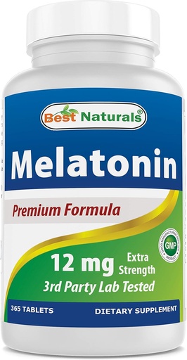 [BRSWYAIYC4HAKCQ7] Best Naturals Melatonin 12 mg (1 urteko hornidura) - Drogarik gabeko Gaueko Sleep Aid - Melatonin for Sleep and Relaxation, 365 kondea (1eko paketea)