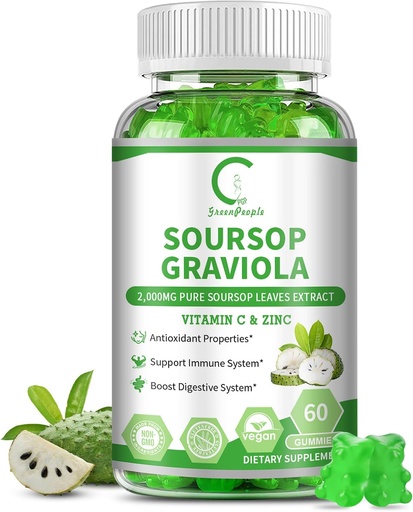 [BRSRAYACC4BGMD37] Soursop Graviola Gummies, Soursop Leaves Extract for Energy Boost, Digestive & Immune Support, Antioxidant Properties, Pure Soursop Fruit Gummies, Vegan, Non-GMO, 60 Counts