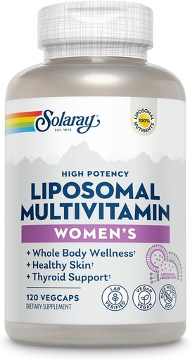 [BRSW2GACOAOWYF3A] SOLARAY Liposomal Multivitamin for Women, Enhanced Absorption, High Potency w/Iron, Vitamin D, Vitamin C, B12, Biotin, CoQ10, Immune Support, Bone Health, Vegan, 60 Servings, 120 VegCaps