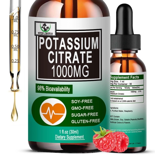 [BRSRA235OABBODQ3] Potassium Citrate Liquid Drops,Potassium Supplement 1000mg Liquid Support Muscle Cramp Relief, Heart Health and Sleep,Highly Absorbable for Adults Women & Men, Vegan, 30 Servings