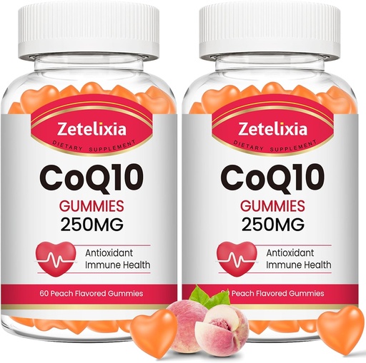 [BRSROCQYOUFWGYDZ] 2 Pack CoQ10 Gummys, 5X 更好的吸收Coenzyme Q10 细胞能和抗氧化剂支持, 120 Peach Gummys