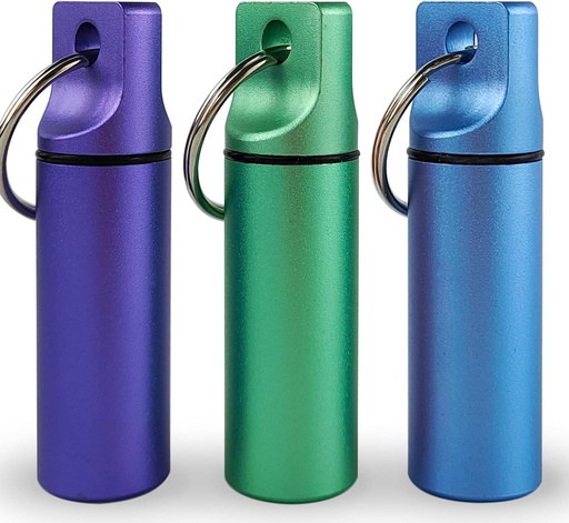 [BRSRO2YZCEPGOCIU] Small Pill Organizer Box Waterproof Keychain Pill Holder Portable Travel Pill Container Metal Case with Keyring for Outdoor Camping Travel