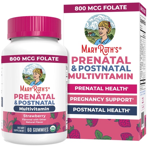 [BRSROCD5AQFAIALZ] MARYRUTH'S Organics Prenatal Vitamins for Women | USDA Organic Prenatal Gummies | Postnatal Vitamins for Women Breastfeeding | Methylfolate 800 mcg DFE | Iodine | Vegan | Non GMO | 30 Servings