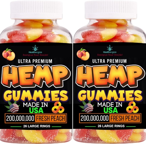 [BRSRMBICOYCAEHY2] 2Pack Hemp Gummies-Premium Hemp Oil Peach Ring Gummy Bears-Aches, Back-Gomitas para Dormir-Peace and Relaxation-Made in USA