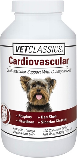 [BRSWIYQGOYAQCGT2] Vet Classics Cardiovascular Support with Coenzyme Q-10 for Dogs, Supports Cardiovascular System with Ziziphus, Dan Shen, Hawthorn, " Siberian Ginseng, 120 Chewable Tablets