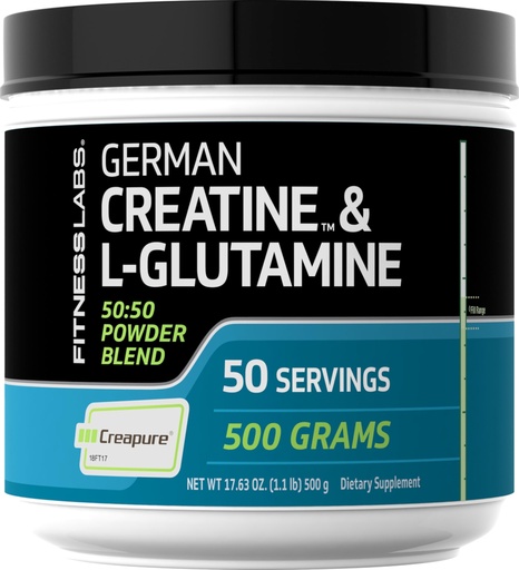[BRSWI2QCBYOGM3Q3] Fitness Labs German Creatine and L-Glutamine | 1.1 lbs | Monohydrate and Creapure Powder | Vegan Fitness Supplement