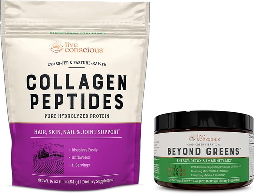 [BRSW2FA6OUDR62DH] Collagen Peptides & Beyond Greens | Hair, Skin, Nail, and Joint Support + Immune Boost, Detox, & Energy