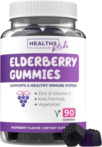 [BRSWYZY3BFYGKCLZ] Sambucus Elderberry Gummies for Kids - Kids Immune Support Gummies with Black Elderberry Vitamin C and Zinc for Daily and Seasonal Wellness - Vegan Non-GMO & Lab Verified (3 Months Supply)
