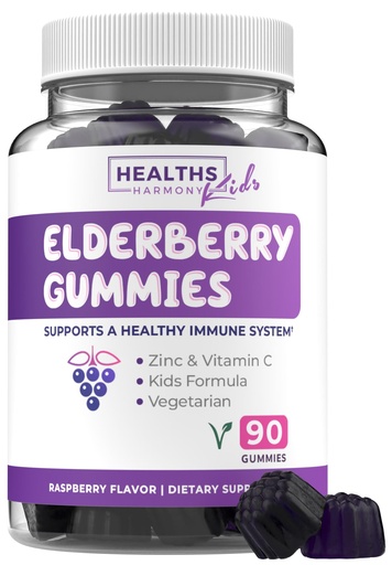 [BRSWYZY3BFYGKCLZ] Sambucus Elderberry Gummies for Kids - Kids Immune Support Gummies with Black Elderberry Vitamin C and Zinc for Daily and Seasonal Wellness - Vegan Non-GMO & Lab Verified (3 Months Supply)
