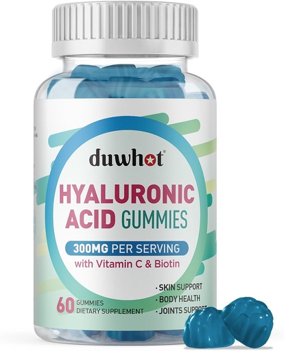 [BRSROHTQOENAMHIY] Hyaluronsyre Gummies, Hyaluronsyre Kosttilskud med C-vitamin & biotin 5000mcg til hud, hår, negle sundhed, Joints Kosttilskud til kvinder og mænd, lavt sukker, Vegan, non-GMO, 60 Counts