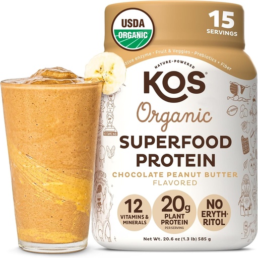 [BRSWYYA5C4HREYI2] KOS Organic Plant Based Protein Powder, Chocolate manteiga de amendoim - Delicious Vegan Protein Powder - Keto Friendly, Gluten Free, Dairy Free & Soy Free - 15 Servings