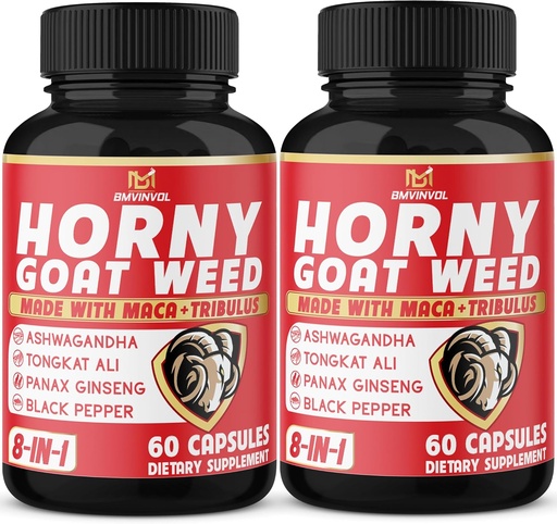 [BRSRAYLYCR5GYYLX] BMVINVOL (2 Packs) Horny Goat Weed Capsules with Maca, Tribulus, Ginseng. Ashwagandha, Tongkat Ali - 8-in-1 for Support Energy Levels